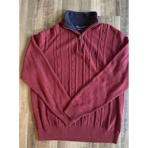 US Polo Assn Sweater Mens Large Cable Knit Half Zip Pullover Sherpa Lined Warm
